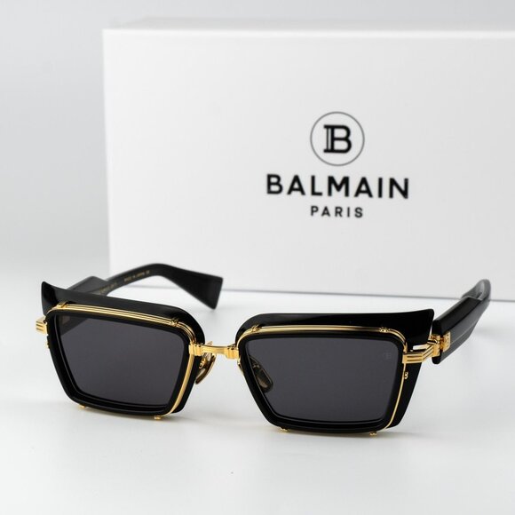 Balmain Men Sunglasses Titanium Black Gold Grey Rectangle ADMIRABLE BPS-130A-52 - Picture 1 of 14